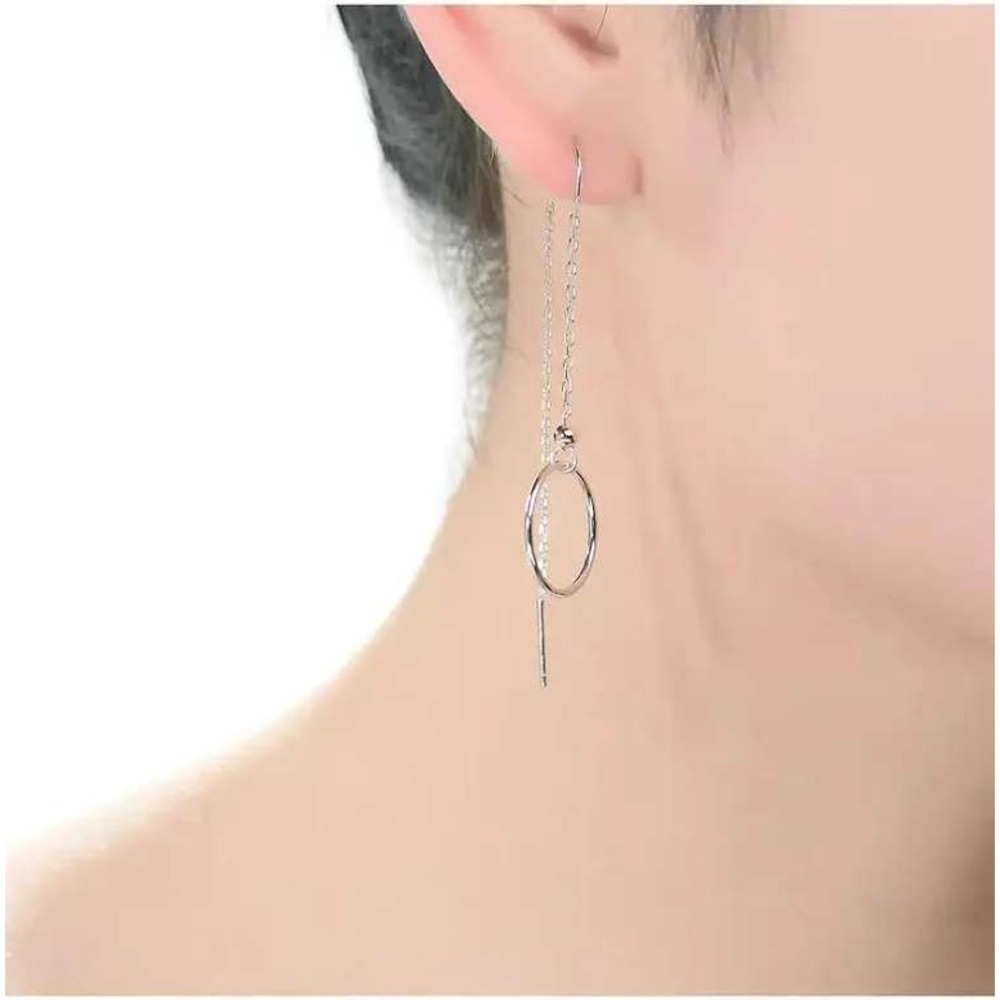 Genevive Sterling Silver Two-Tone White & 18K Rose Gold Plated Dangle Earrings
